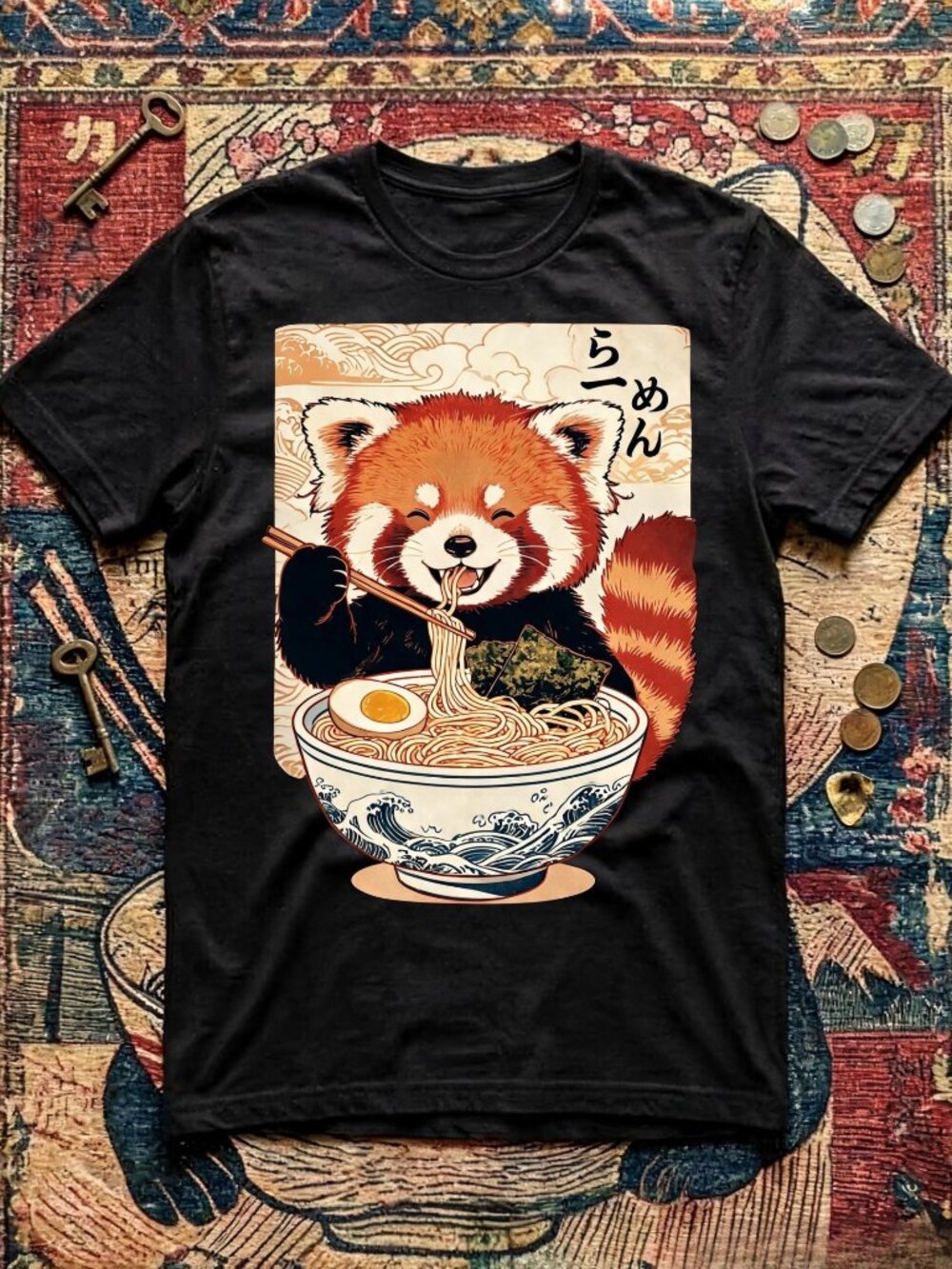 Vintage Japanese Ramen Red Panda Graphic T-Shirt Unisex Cotton Streetwear Y2K Te